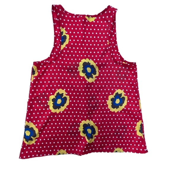 Everly Sleeveless Top with Button Detail Red & White Dot with Flower Small - Picture 2 of 7